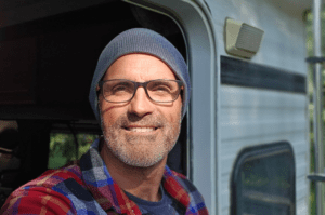 Matt Clark in the Camper he Calls Tortuga